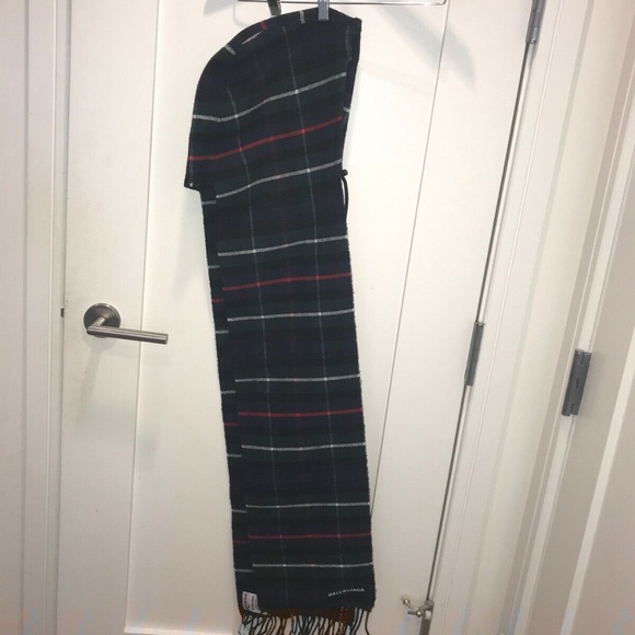 COPY - Balenciaga Blue Green Multi Wool Hoodie Logo Scarf - Picture 2 of 10